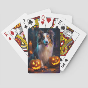 Halloween Shetland Sheepdog With Pumpkins Scary Playing Cards