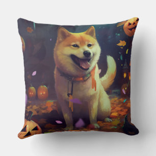 Halloween Shiba Inu With Pumpkins Scary Cushion