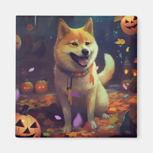 Halloween Shiba Inu With Pumpkins Scary Magnet