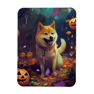 Halloween Shiba Inu With Pumpkins Scary Magnet