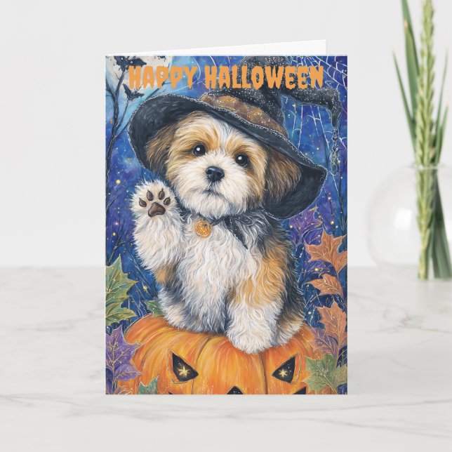 Halloween Shih Tzu Dog Holiday Card (Front)