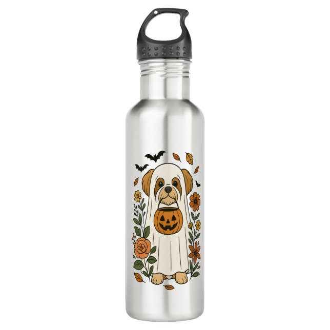 Halloween Shih Tzu with Fall Flowers 710 Ml Water Bottle (Front)