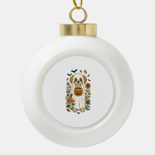 Halloween Shih Tzu with Fall Flowers Ceramic Ball Christmas Ornament