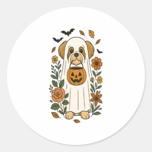 Halloween Shih Tzu with Fall Flowers Classic Round Sticker