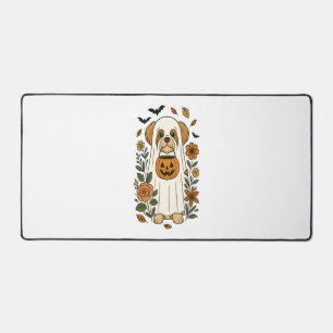 Halloween Shih Tzu with Fall Flowers Desk Mat