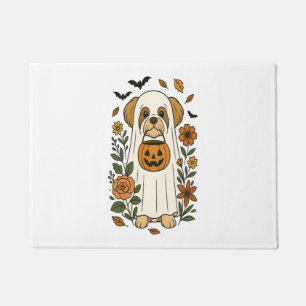 Halloween Shih Tzu with Fall Flowers Doormat