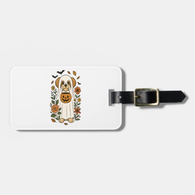 Halloween Shih Tzu with Fall Flowers Luggage Tag (Front Horizontal)