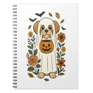 Halloween Shih Tzu with Fall Flowers Notebook