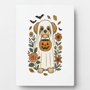 Halloween Shih Tzu with Fall Flowers Plaque