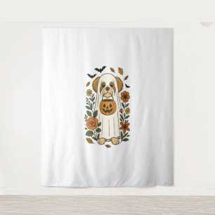 Halloween Shih Tzu with Fall Flowers Tapestry