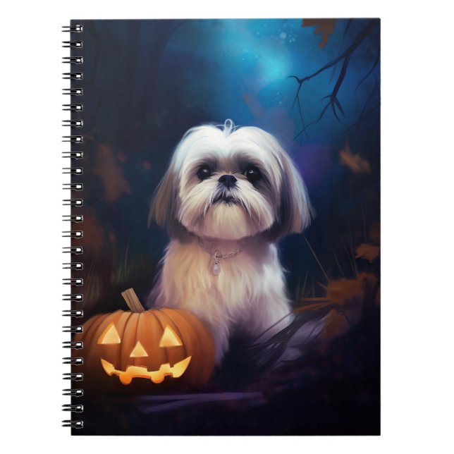 Halloween Shih Tzu With Pumpkins Scary Notebook (Front)