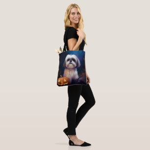Halloween Shih Tzu With Pumpkins Scary Tote Bag