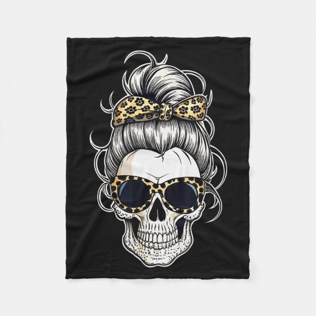Halloween Shirt For Women Skull , Leopard  Fleece Blanket (Front)