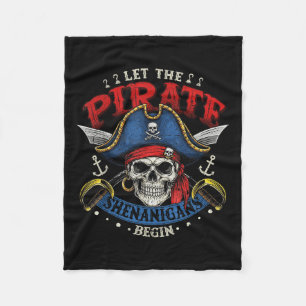 Halloween Shirt Funny Skull Let The Pirate Shenani Fleece Blanket
