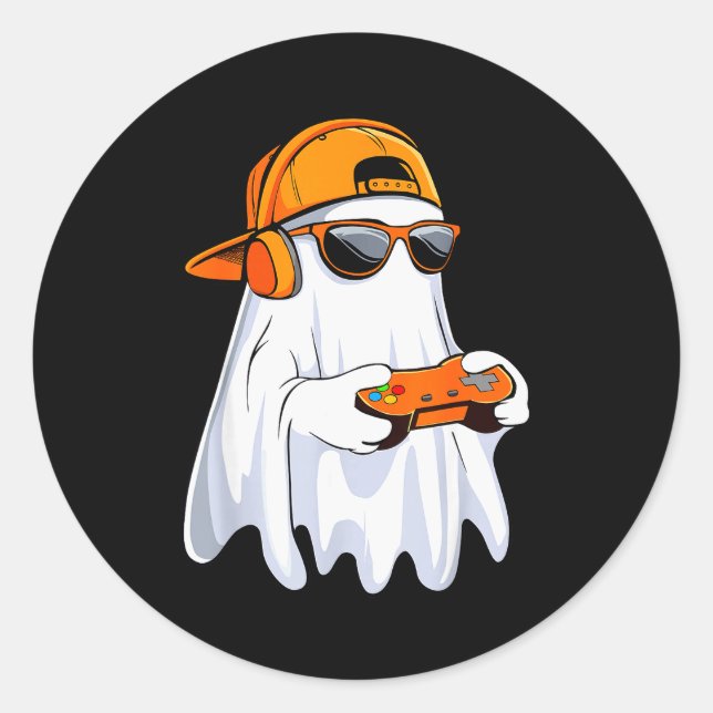 Halloween Shirt Ghost Gamer Video Gaming Boys Men  Classic Round Sticker (Front)