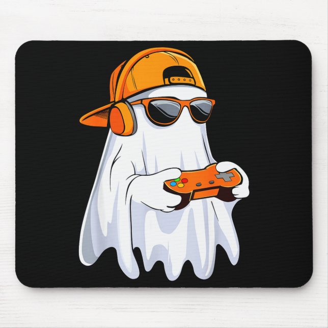 Halloween Shirt Ghost Gamer Video Gaming Boys Men  Mouse Pad (Front)