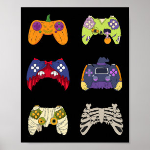 Halloween Shirt Skeleton Zombie Gaming Controllers Poster