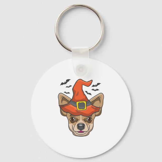 Halloween Shirt Witch Chihuahua Costume Gift Key Ring (Front)