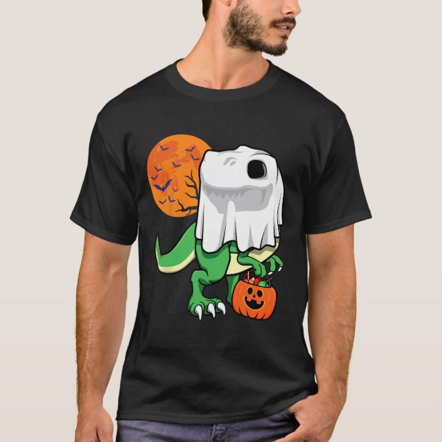 Halloween Shirts For Boys Men Dinosaur T Rex Ghost (Front)