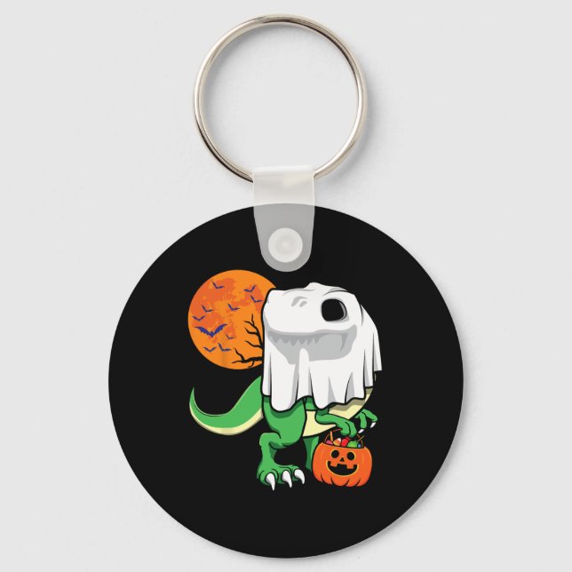 Halloween Shirts For Boys Men Dinosaur T Rex Ghost Key Ring (Front)