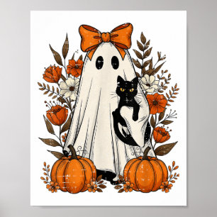 Halloween Shirts For Women Ghost Holding Black Cat Poster