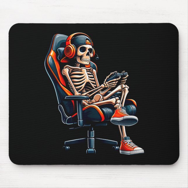 Halloween Shirts Skeleton Gamer Video Gaming Boys  Mouse Pad (Front)