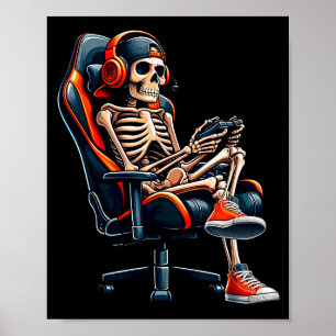 Halloween Shirts Skeleton Gamer Video Gaming Boys Poster