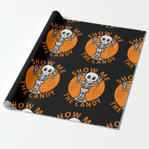 Halloween Show Me The Candy Skeleton Wrapping Paper