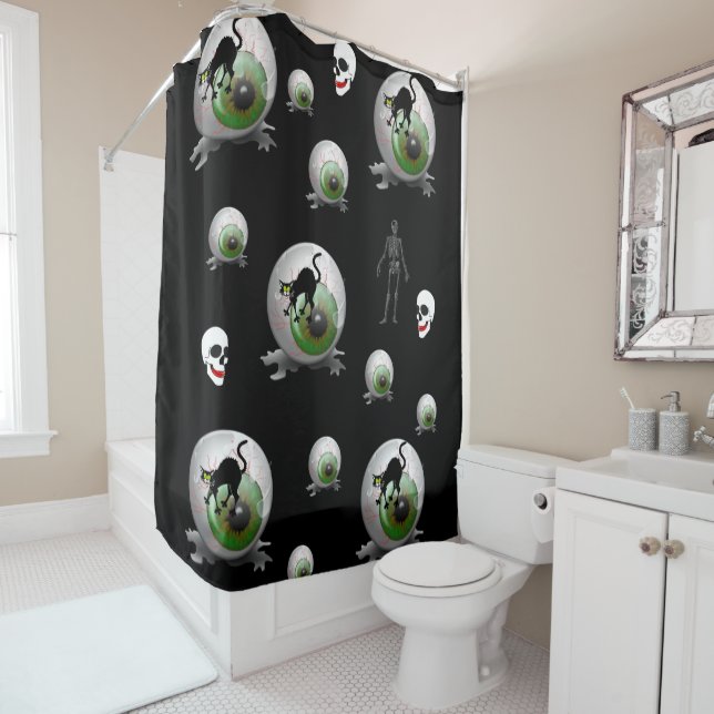 Halloween Shower Curtain Black Cat (In Situ)