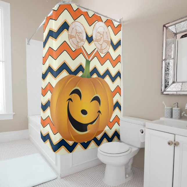 Halloween Shower Curtain, Pumpkin Curtain (In Situ)