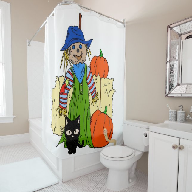 Halloween Shower Curtain, Scarecrow Curtain (In Situ)