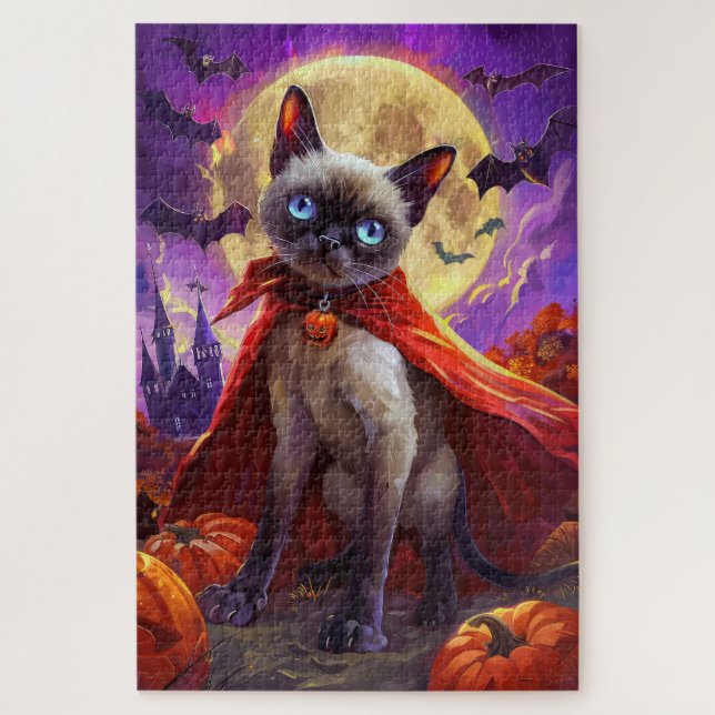Halloween Siamese Cat Vampire Pumpkins Scary   Jigsaw Puzzle (Vertical)
