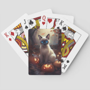 Halloween Siamese Cat With Pumpkins Scary  Playing Cards