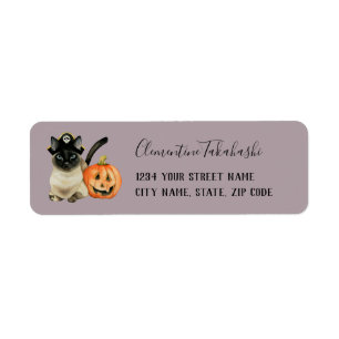 Halloween Siamese Kitty with Jack O' Lantern Return Address Label