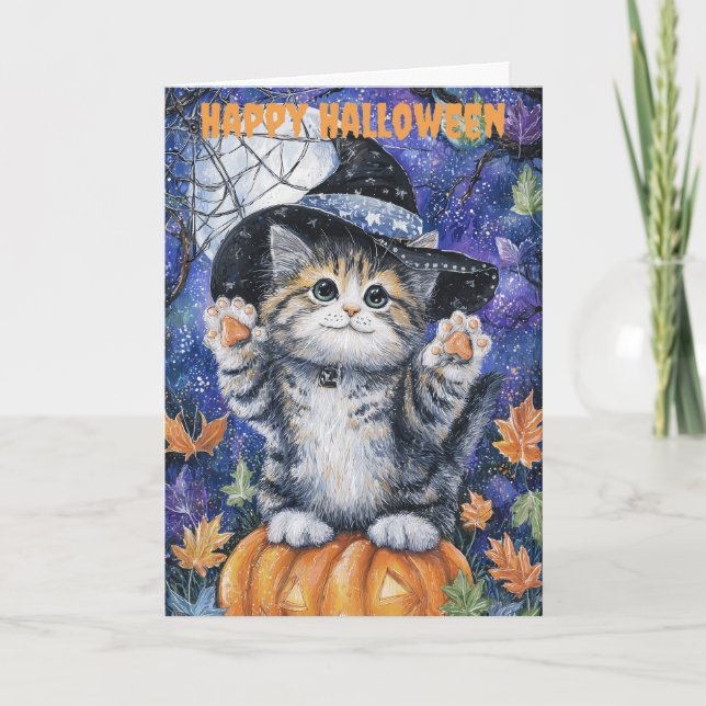 Halloween Siberian Cat Holiday Card (Front)