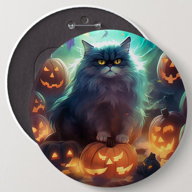 Halloween Siberian Cat With Pumpkins Scary 6 Cm Round Badge (Front & Back)