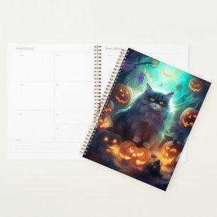 Halloween Siberian Cat With Pumpkins Scary Planner