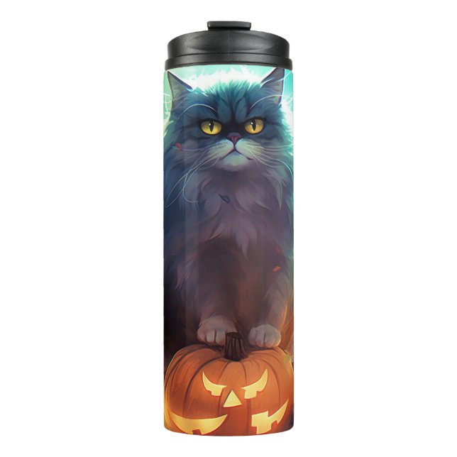Halloween Siberian Cat With Pumpkins Scary Thermal Tumbler (Front)