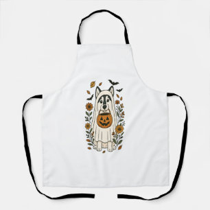 Halloween Siberian Husky Flowers Apron