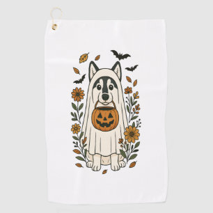 Halloween Siberian Husky Flowers Golf Towel
