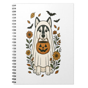 Halloween Siberian Husky Flowers Notebook