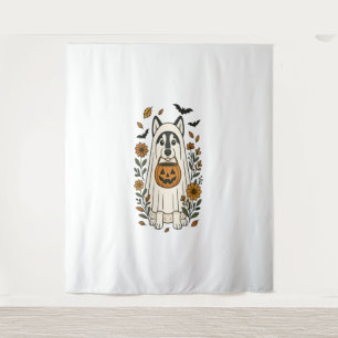 Halloween Siberian Husky Flowers Tapestry