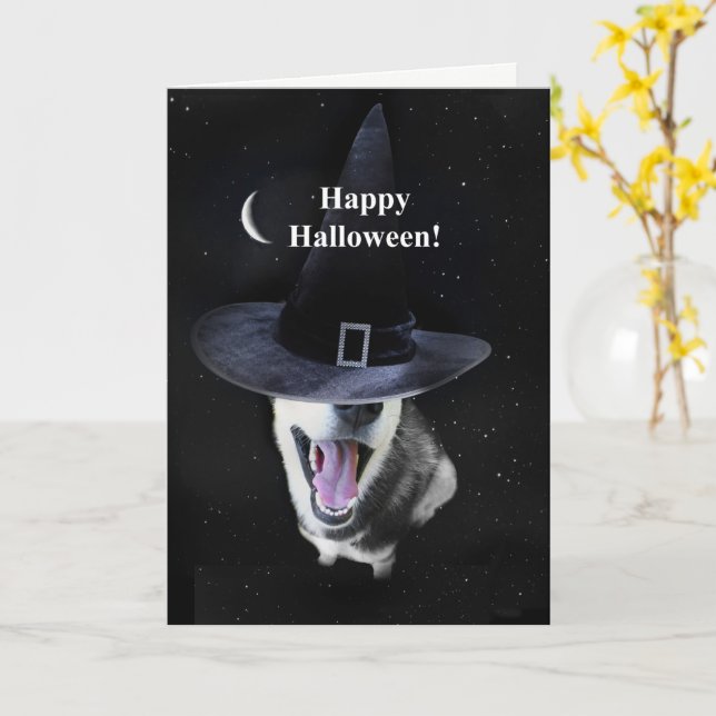 Halloween Siberian Husky Witchy Fun Card (Yellow Flower)