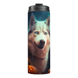 Halloween Siberian Husky With Pumpkins Scary Thermal Tumbler