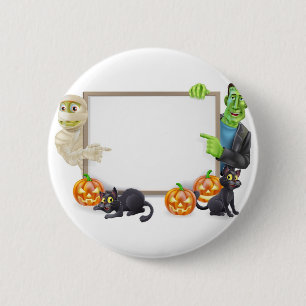 Halloween Sign with Mummy and Frankenstein 6 Cm Round Badge