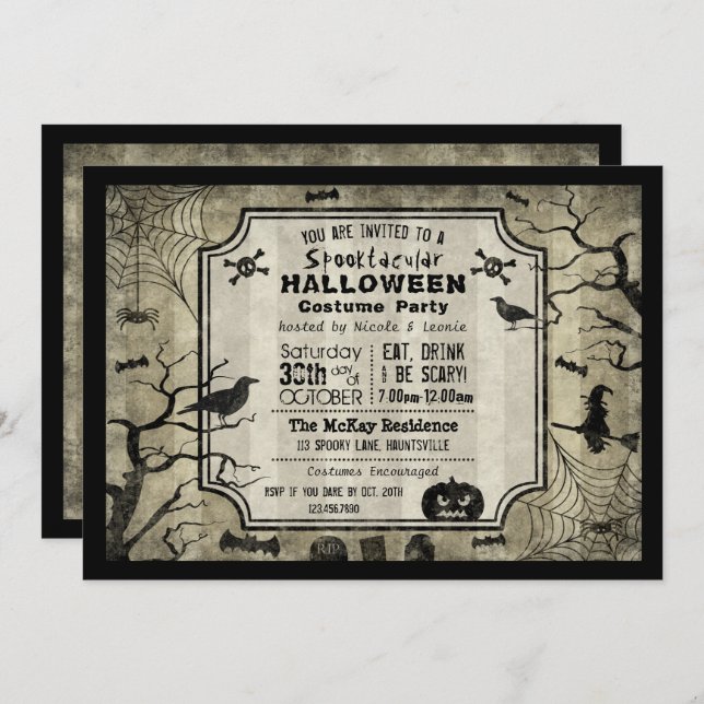 Halloween Silhouette Costume Party Invitation (Front/Back)