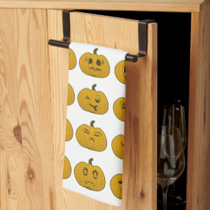 Halloween Silly Pumpkin Carvings Tea Towel