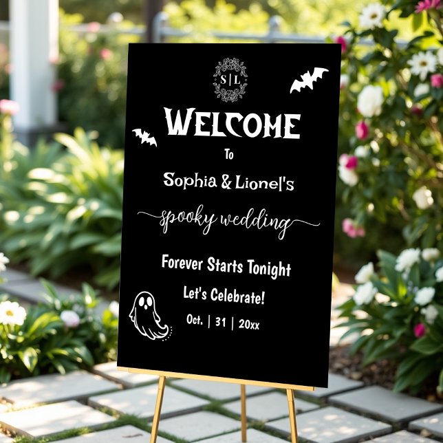 Halloween Simple Black And White Wedding Welcome  Acrylic Sign (Creator Uploaded)