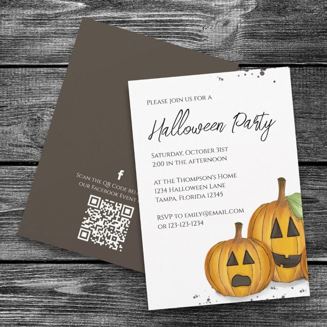 Halloween Simple Cute Pumpkin QR Code Social Media Invitation (Creator Uploaded)