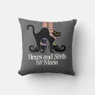 Halloween Simple Whimsical Witch Shoes Black Cat Cushion